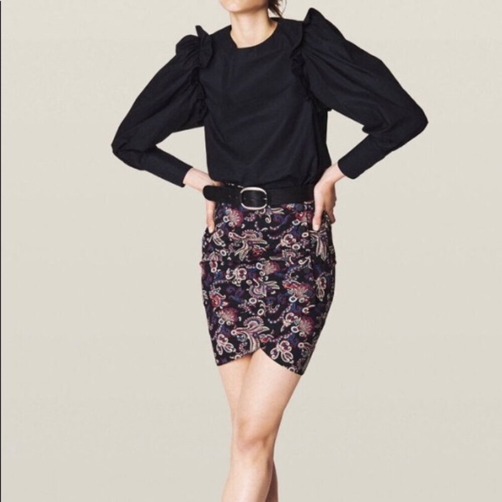 BA&SH Roster Short Skirt Black Paisley Print Size L